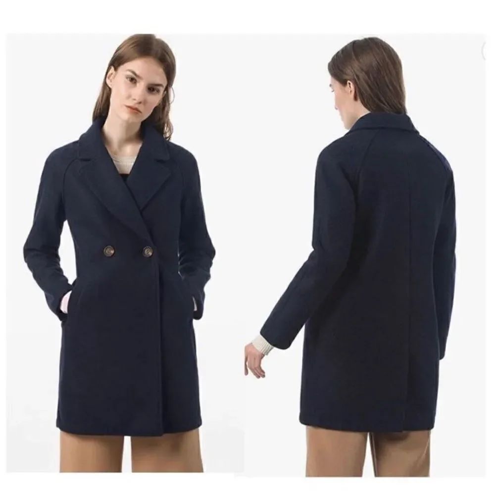 Allegra K Women's Notched Lapel Double Breasted Raglan Winter Coats